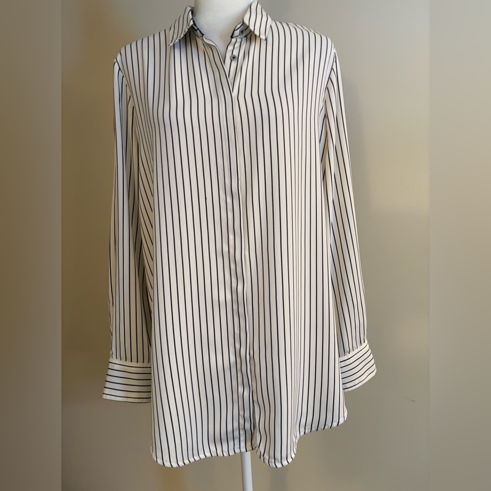 Dalia Black and Cream Striped Button Down Shirt